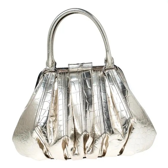 Alexander McQueen Metallic Croc Embossed Patent Leather Elvie Satchel Bag - Picture 11 of 11